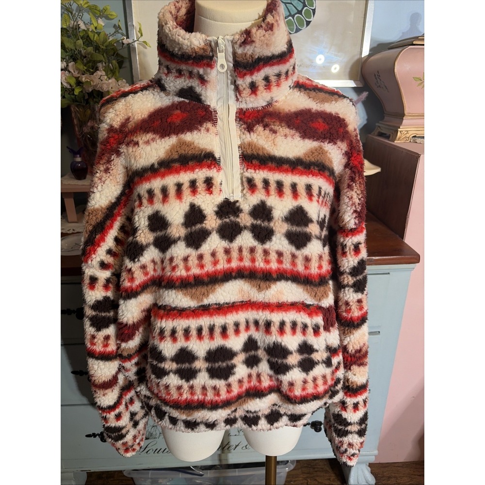 Aerie Offline Multi Color Soft Sherpa Pullover Jacket Sz Large.